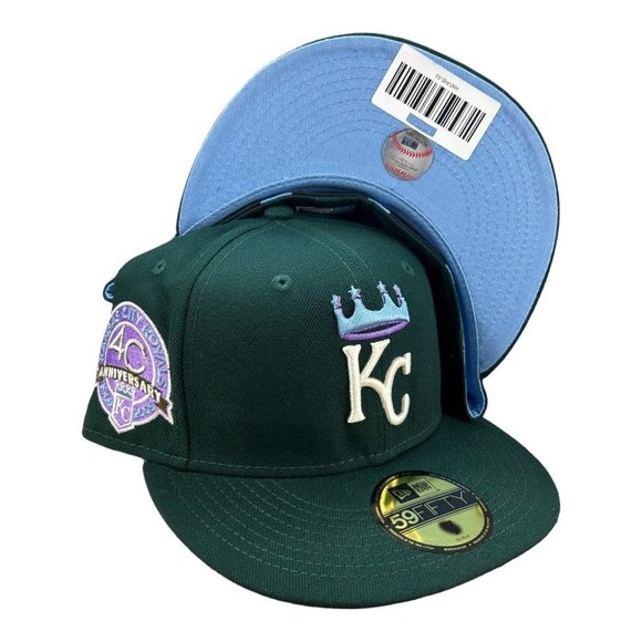 Men New Era Kansas City Royals 40th Anniversary Patch Green Icy Pack 59FIFTY Hat Cap